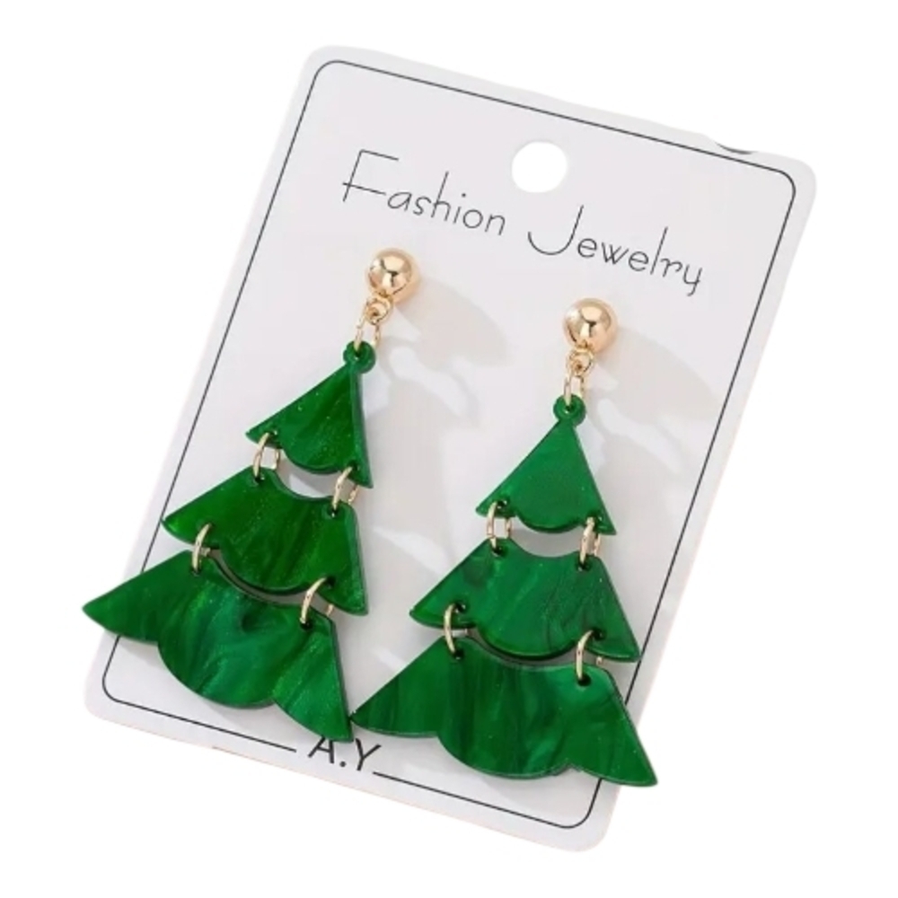 Green Christmas Tree Fashion Jewelry Earrings
